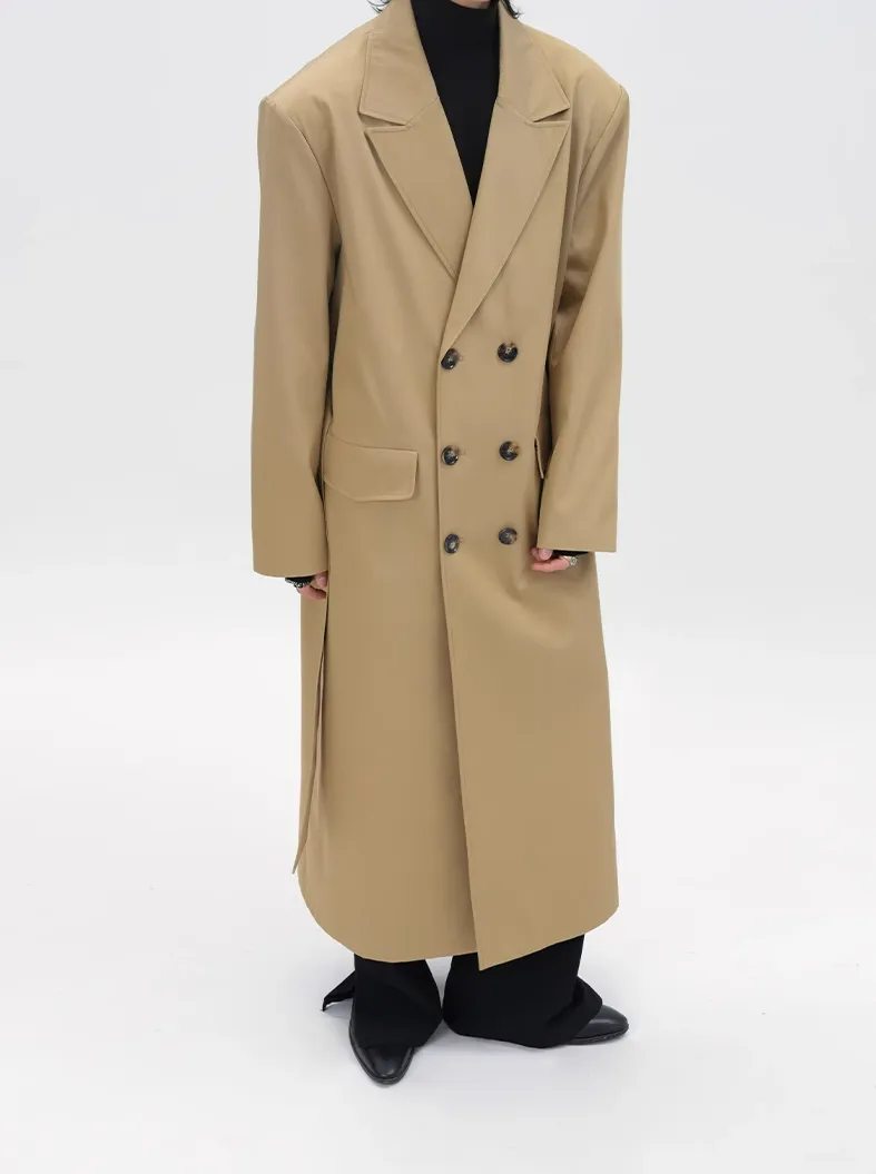 Boxy Double-Breasted Trench Coat with Wide Lapel
