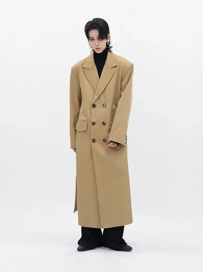 Boxy Double-Breasted Trench Coat with Wide Lapel