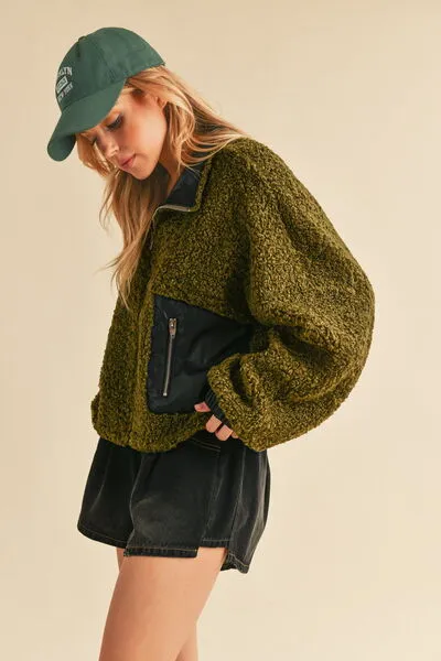 Collared Neck Zip Up Sherpa Jacket