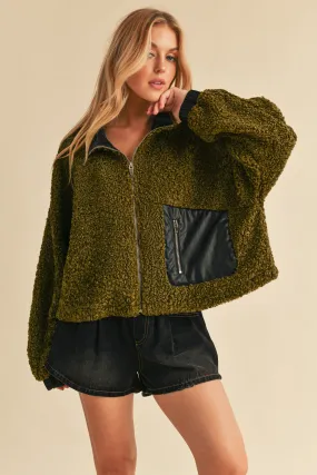 Collared Neck Zip Up Sherpa Jacket