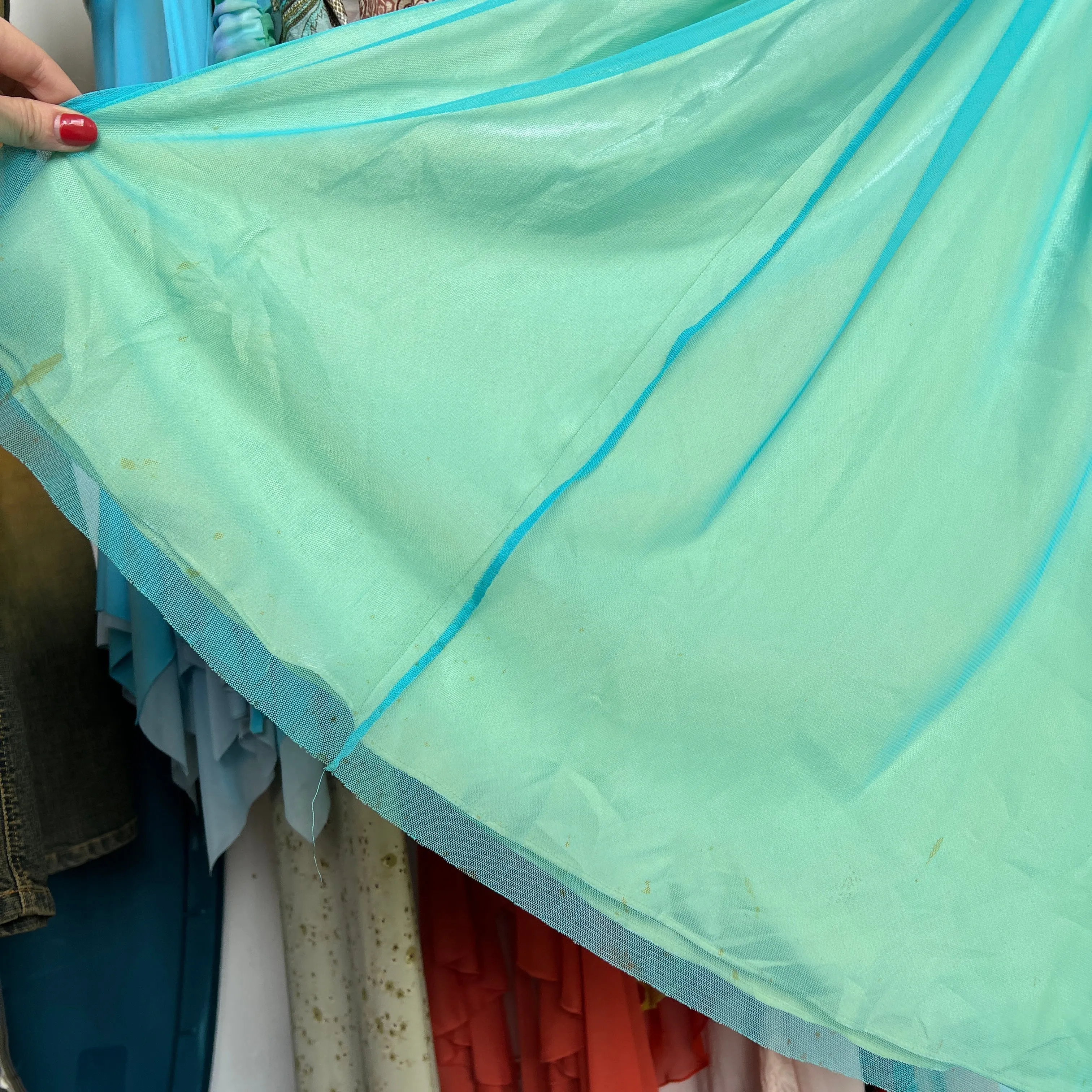 Cyan mesh beaded prom dress (L)