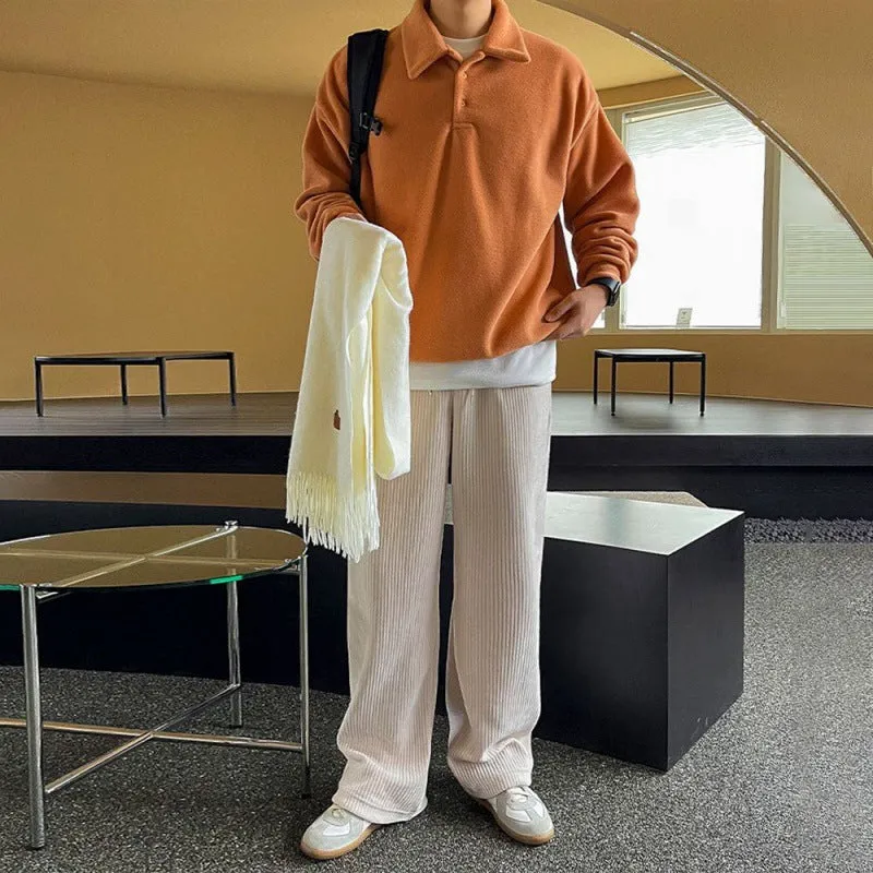 Voguable 90s fashion men BJ Autumn and Winter Thickened Lapel Sweater Men's Korean-Style Trendy Loose Long-Sleeved Polo Shirt Solid Color All-Matching Coat