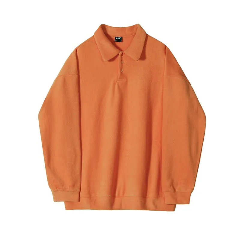 Voguable 90s fashion men BJ Autumn and Winter Thickened Lapel Sweater Men's Korean-Style Trendy Loose Long-Sleeved Polo Shirt Solid Color All-Matching Coat